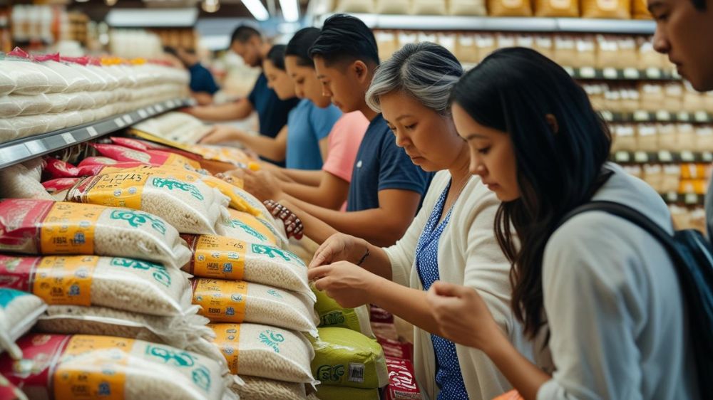 商店でお米を買う人々の画像
