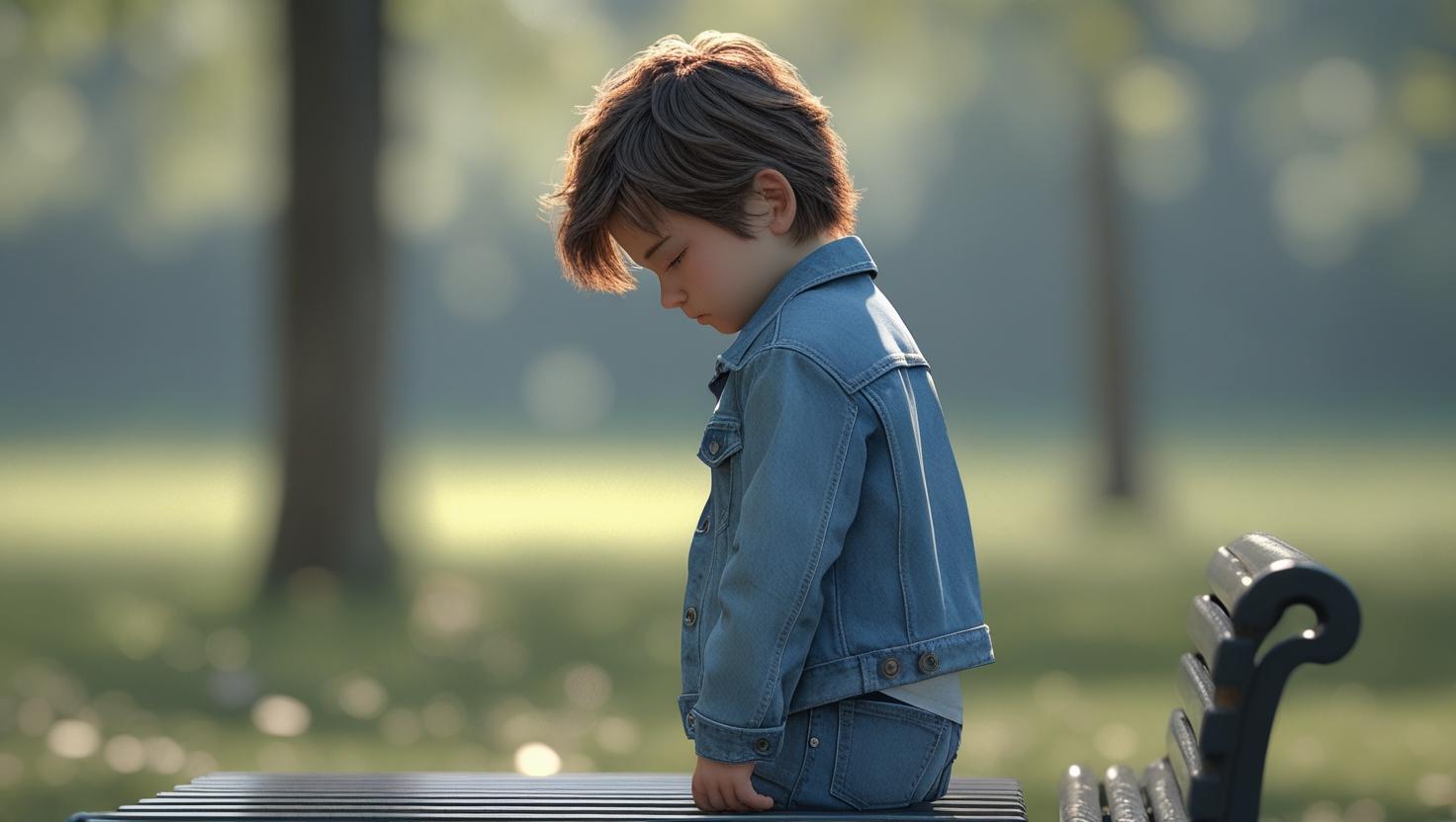 一人の男の子が公園で淋しげにしている