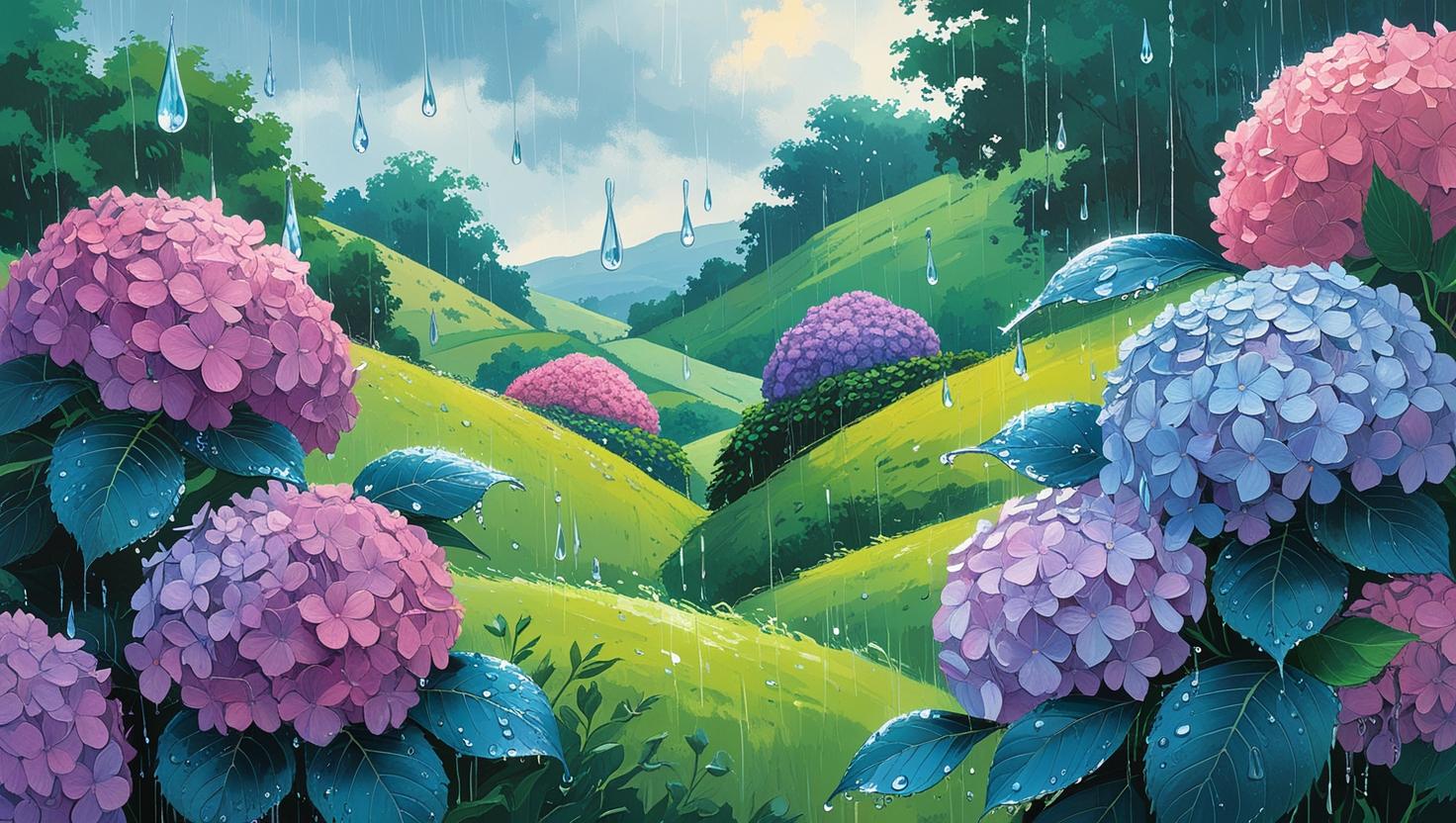 自然の中に紫陽花が咲いている