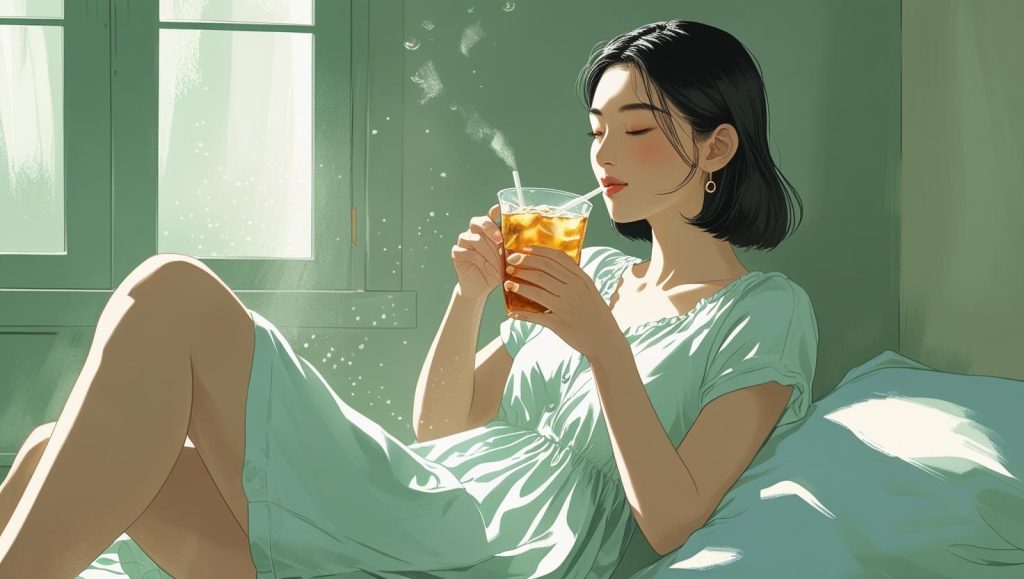 女性が室内で水分補給をしている人のイメージ画像