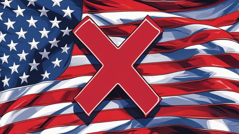 アメリ画の旗にバツの印が書いてある