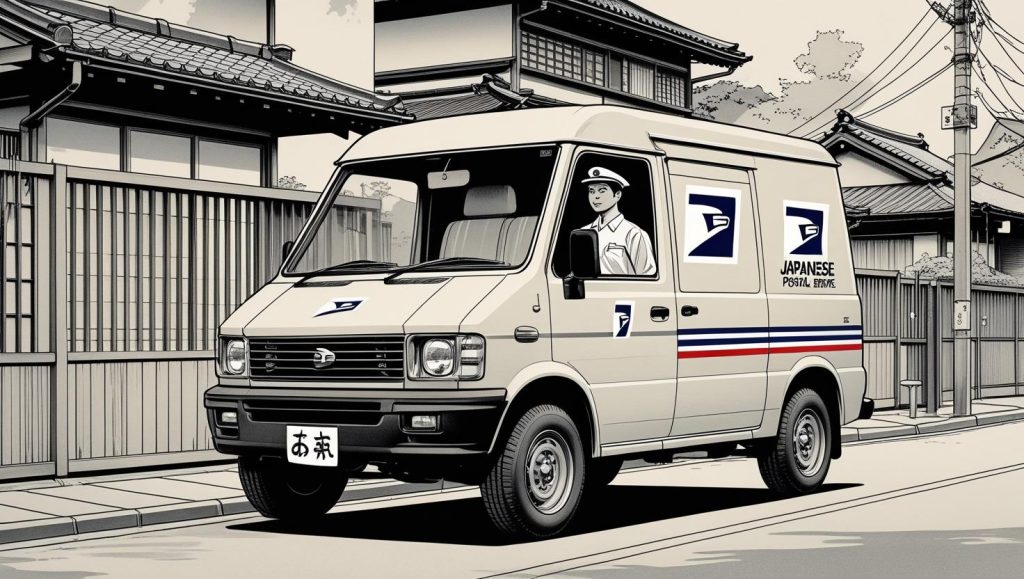 ゆうパックの配送トラック・配達員が荷物を運んでいる様子
