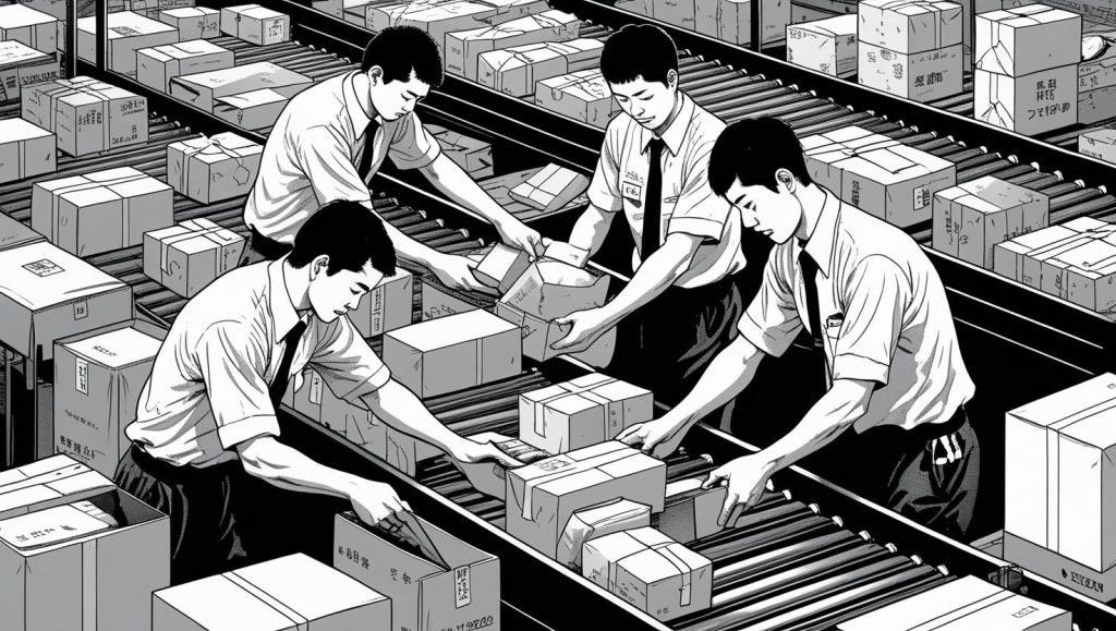 配送センターで荷物の仕分けを行っている様子・物流の現場