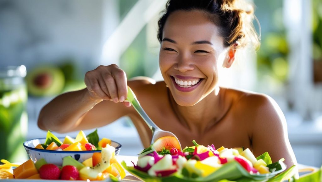 食事を楽しんでいる女性