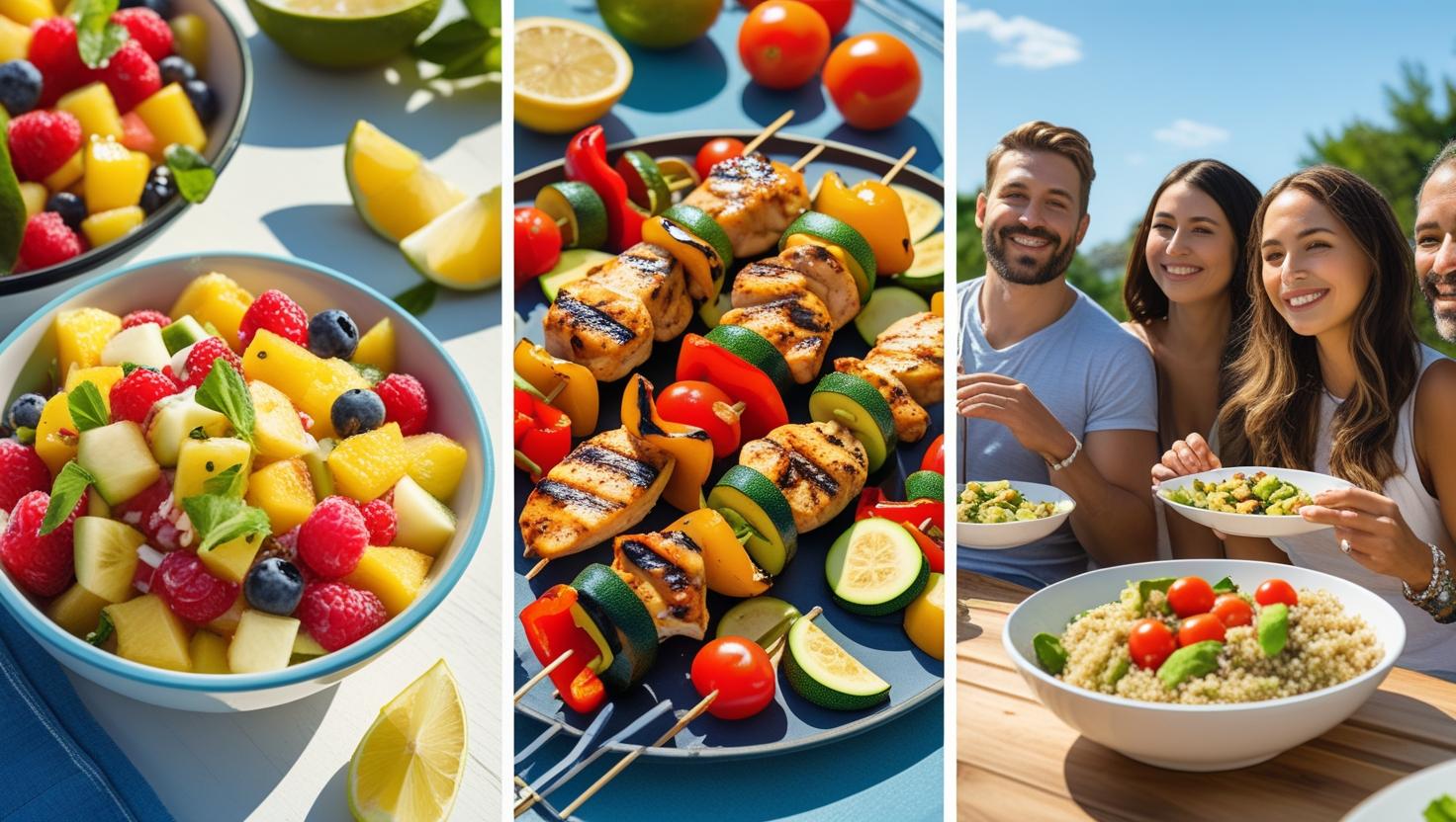 色とりどりの食材の前で楽しむ人達